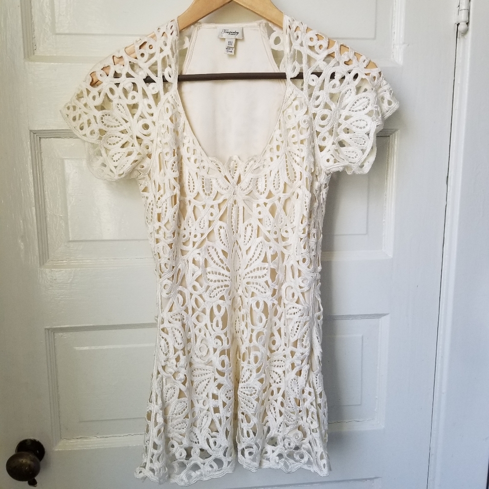 Temperley of London ivory silk tunic lace overlay